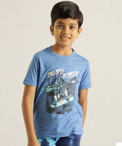 Indian Terrain Boys Regular Fit  Cobalt-Melange Graphic T-Shirt