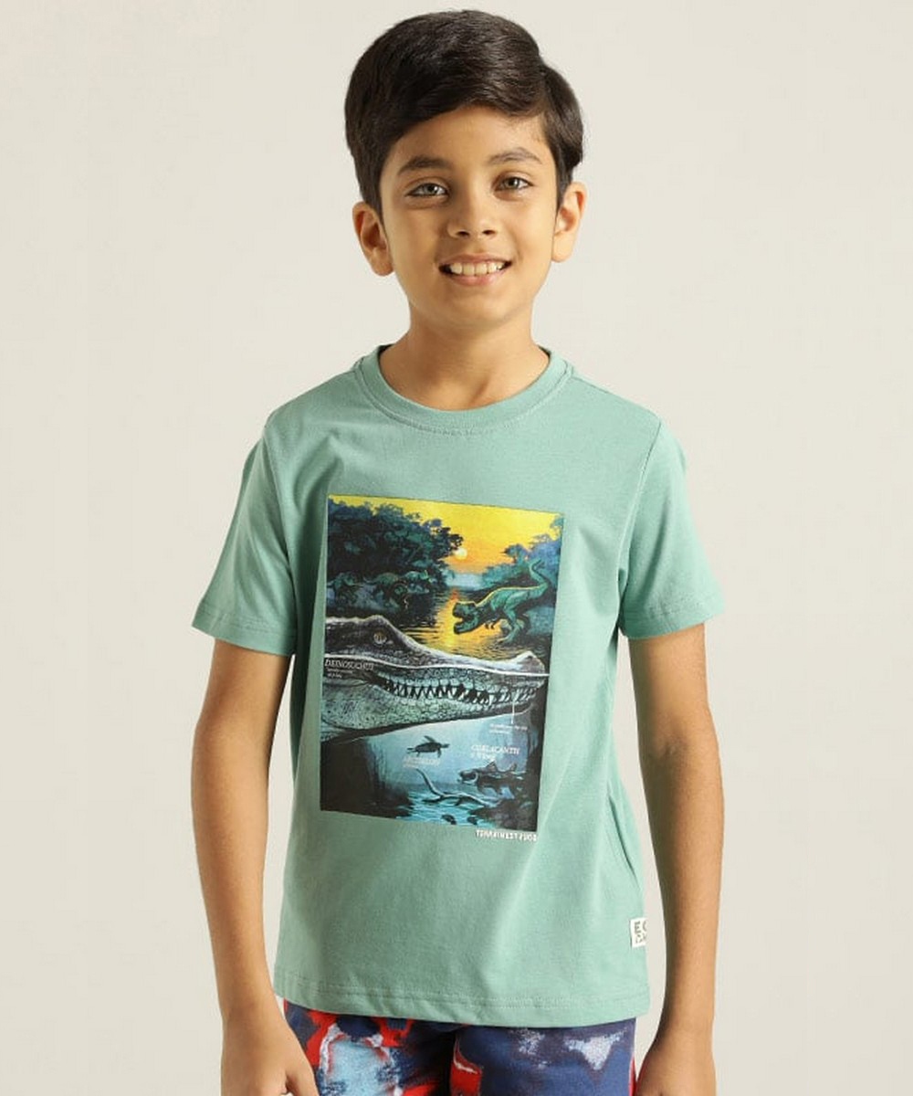 Buy Indian Terrain Boys Regular Fit Green Graphic T-Shirt Online - Lulu ...