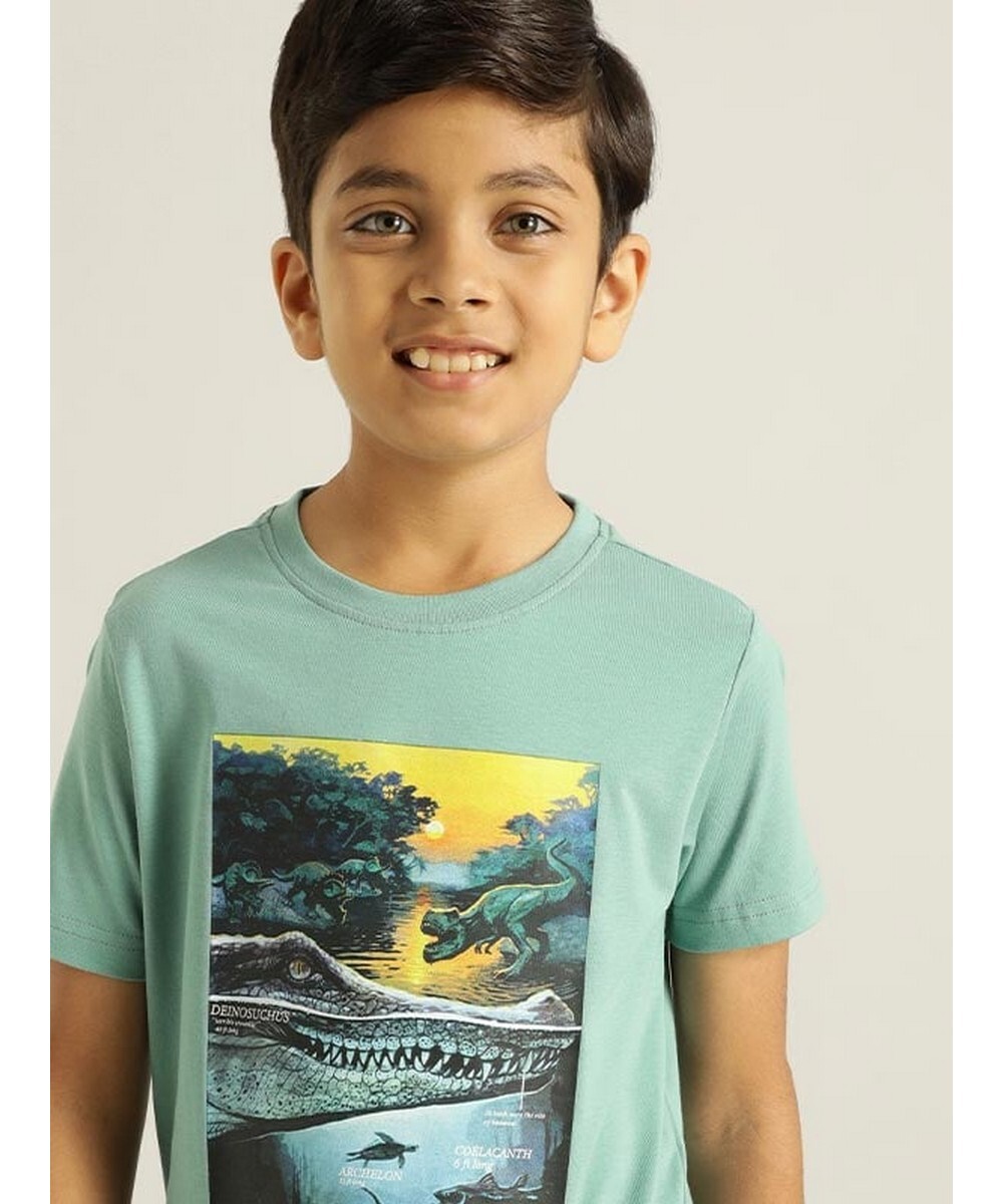 Indian Terrain Boys Regular Fit  Green Graphic T-Shirt