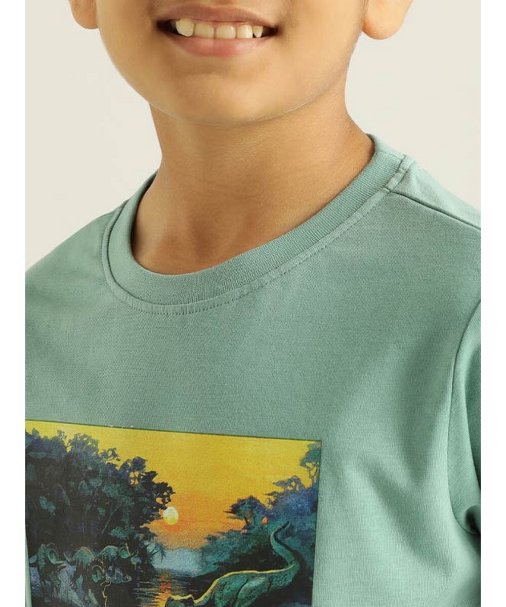Indian Terrain Boys Regular Fit  Green Graphic T-Shirt