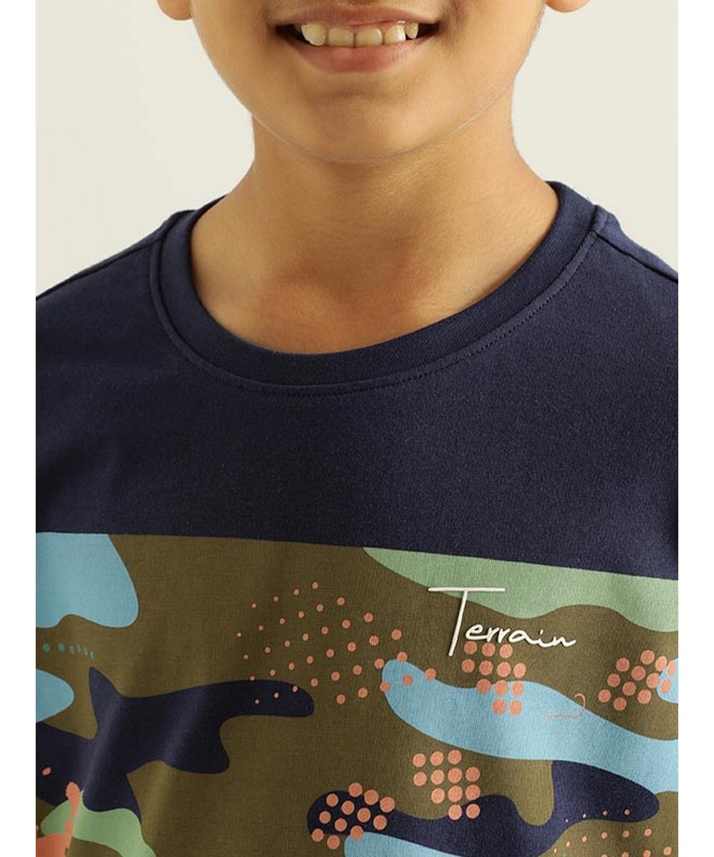 Indian Terrain Boys Regular Fit  Navy Graphic T-Shirt