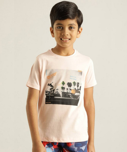 Indian Terrain Boys Regular Fit  Light-Pink Graphic T-Shirt