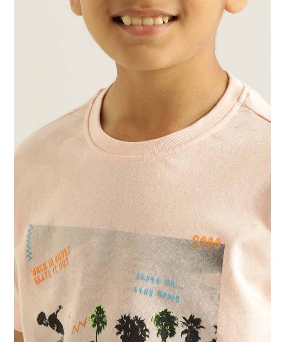 Indian Terrain Boys Regular Fit  Light-Pink Graphic T-Shirt