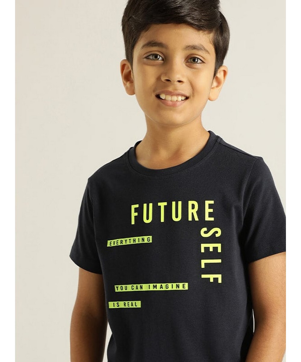 Indian Terrain Boys Regular Fit  Navy Graphic T-Shirt
