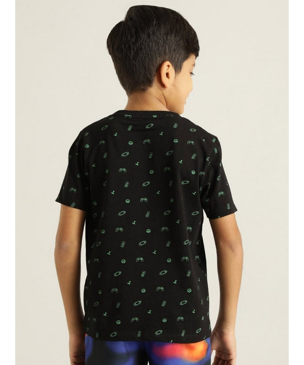 Indian Terrain Boys Regular Fit  Black Printed T-Shirt