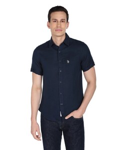 U.S.POLO Mens Regular Fit  Navy Solid Casual Shirt