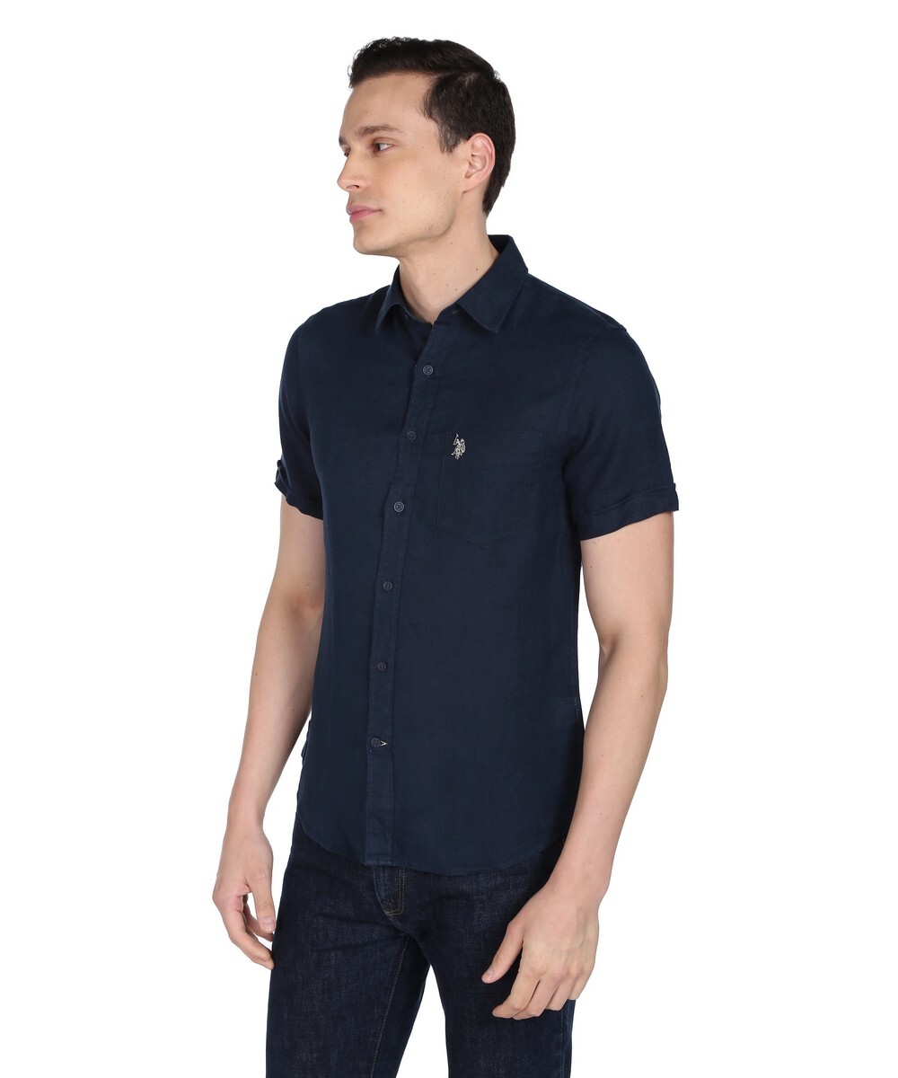 U.S.POLO Mens Regular Fit  Navy Solid Casual Shirt
