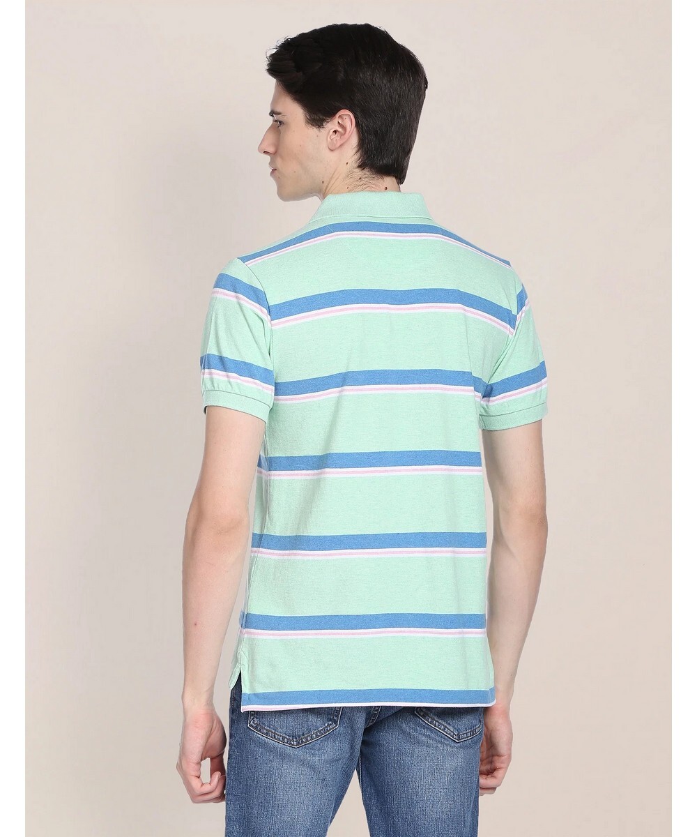 U.S.POLO Mens Slim Fit  Light Green Horizontal striped Pattern  T-Shirt