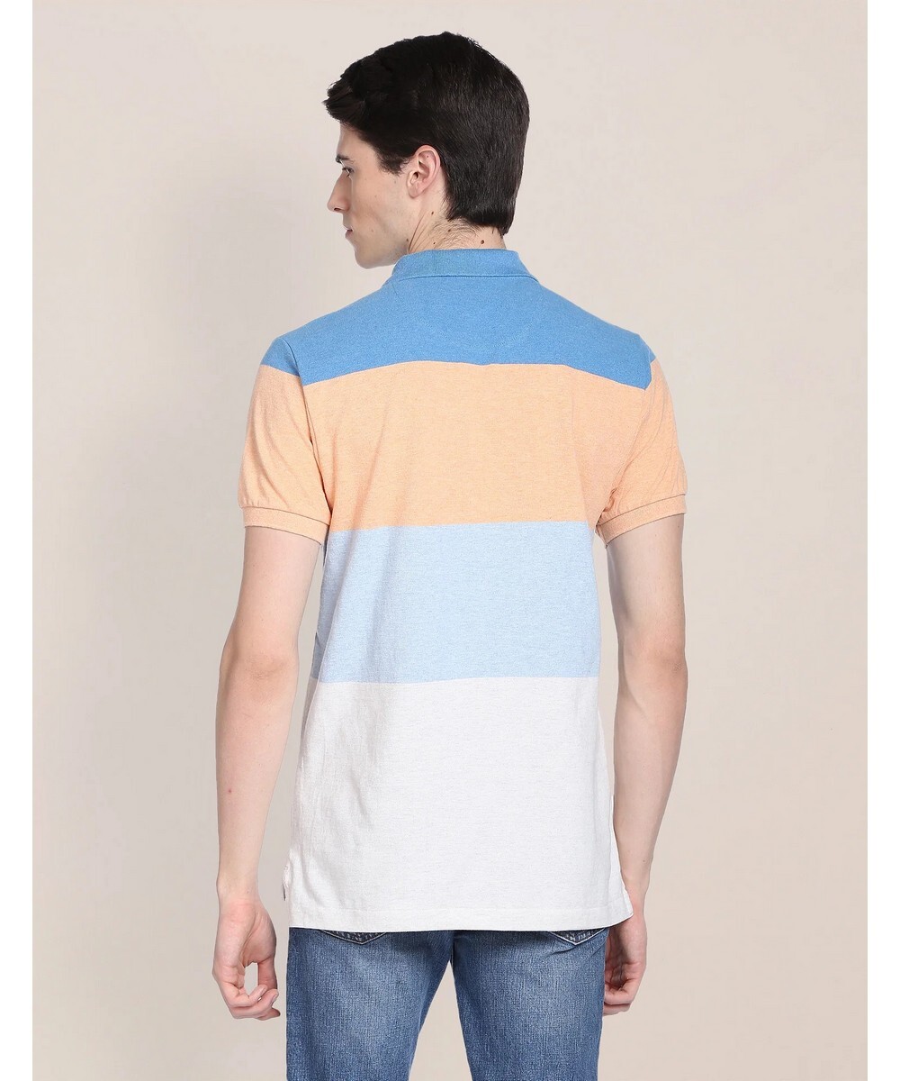 U.S.POLO Mens Slim Fit   Light Blue Colourblocked Pattern  T-Shirt