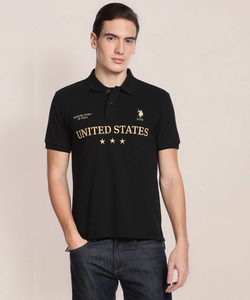 U.S.POLO Mens Slim Fit  Black Brand embroidered Pattern  at front and back T-Shirt