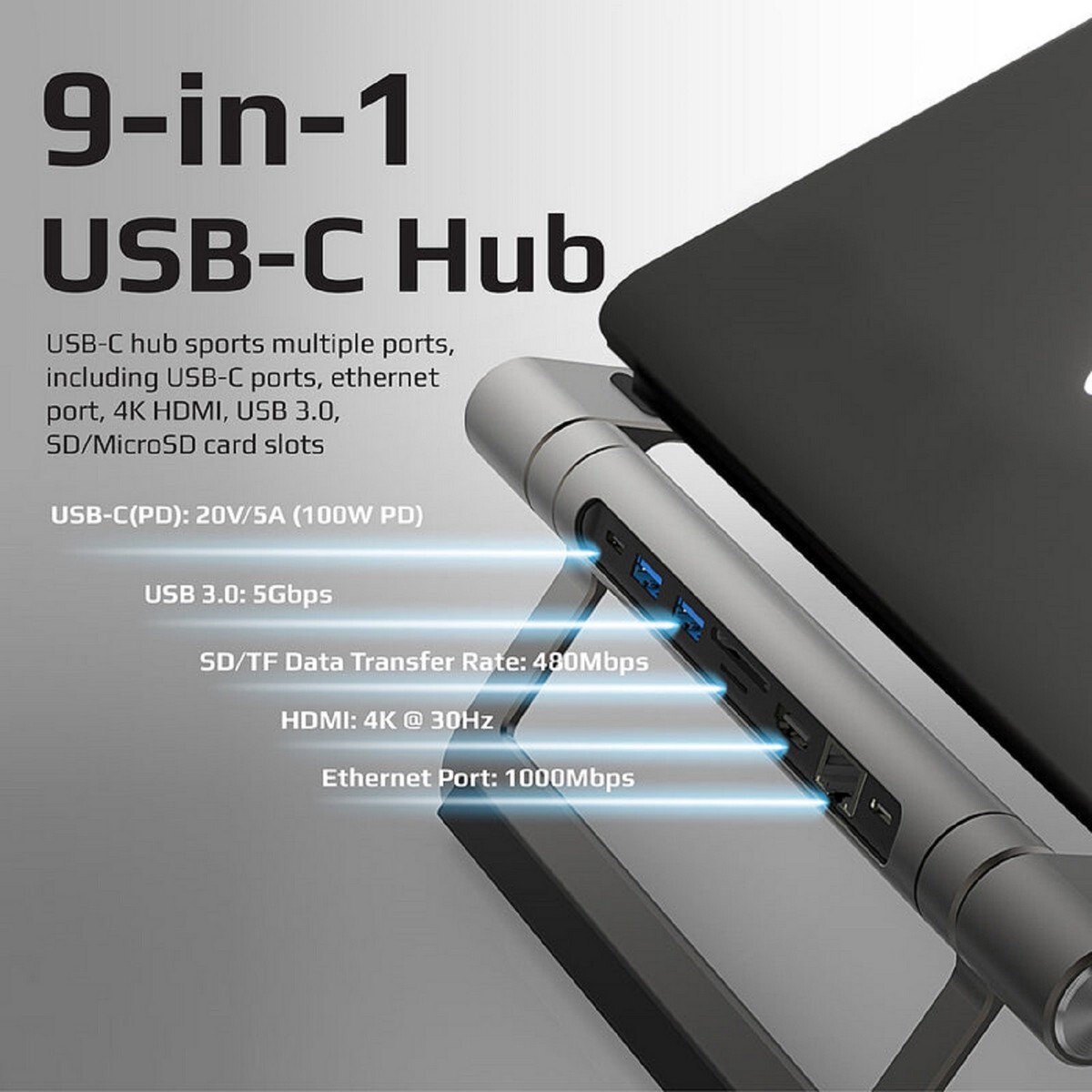 Promate USB-C 9-in-1 Multi Hub With Stand