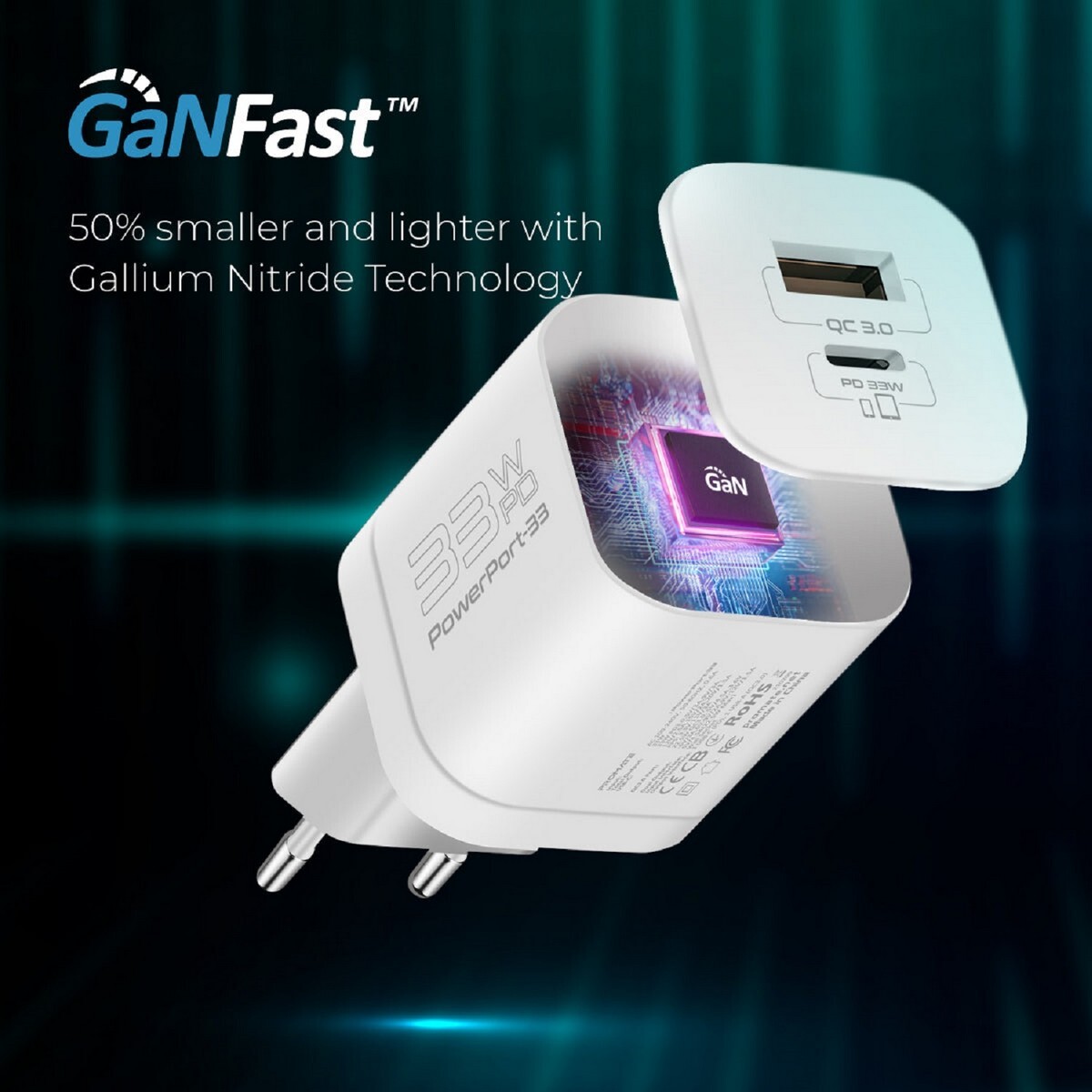 Promate GaNFast Adapter 33W White