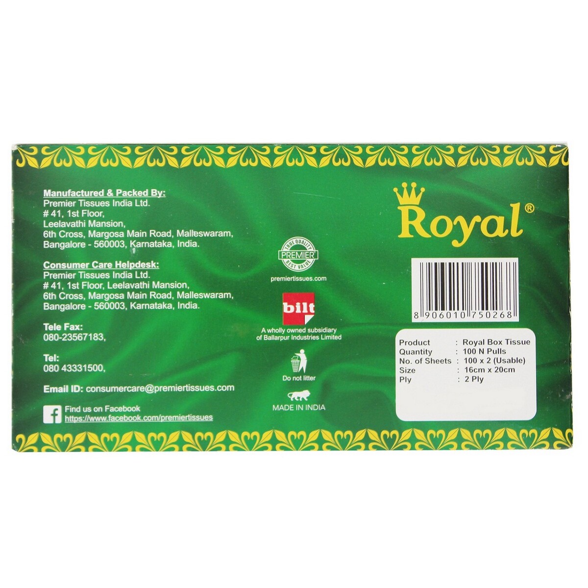 Premier Soft Facial Tissues Royal 100's 2 Ply