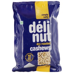 Delinut Cashews Dry Roasted Simply Salty 500g