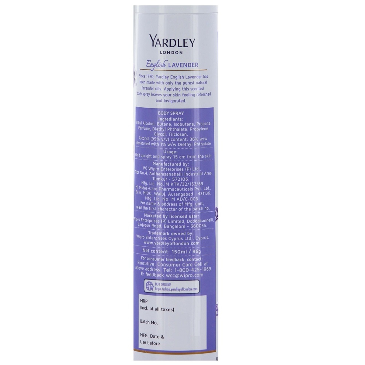 Yardley Womens Deo English Lavender 150ml