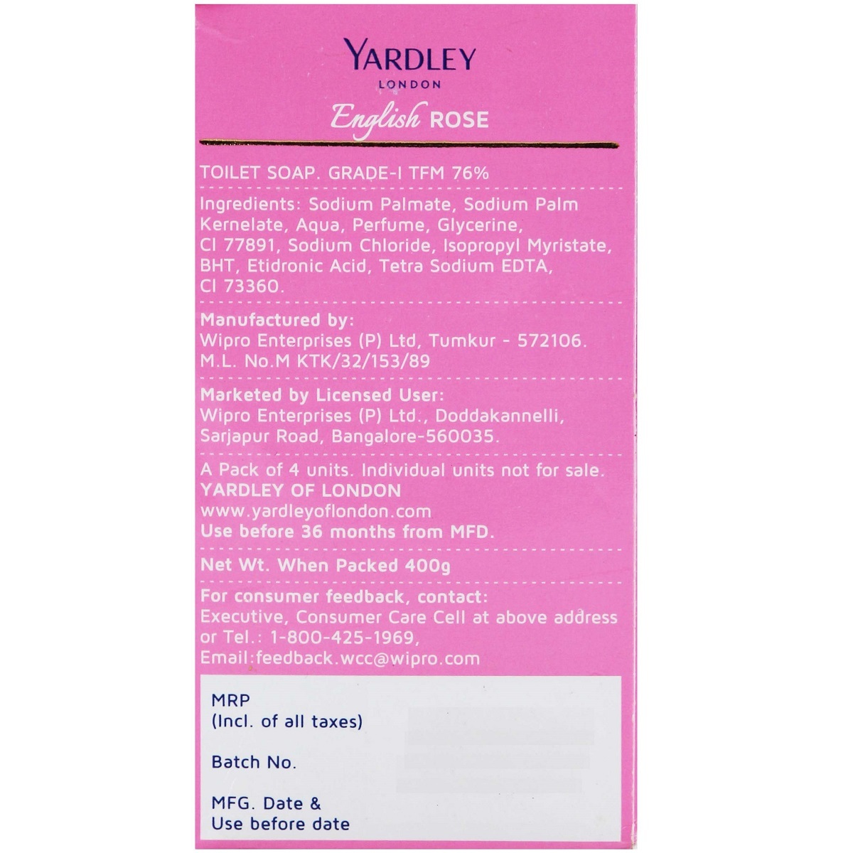 Yardley Soap English Rose 100g 3's
