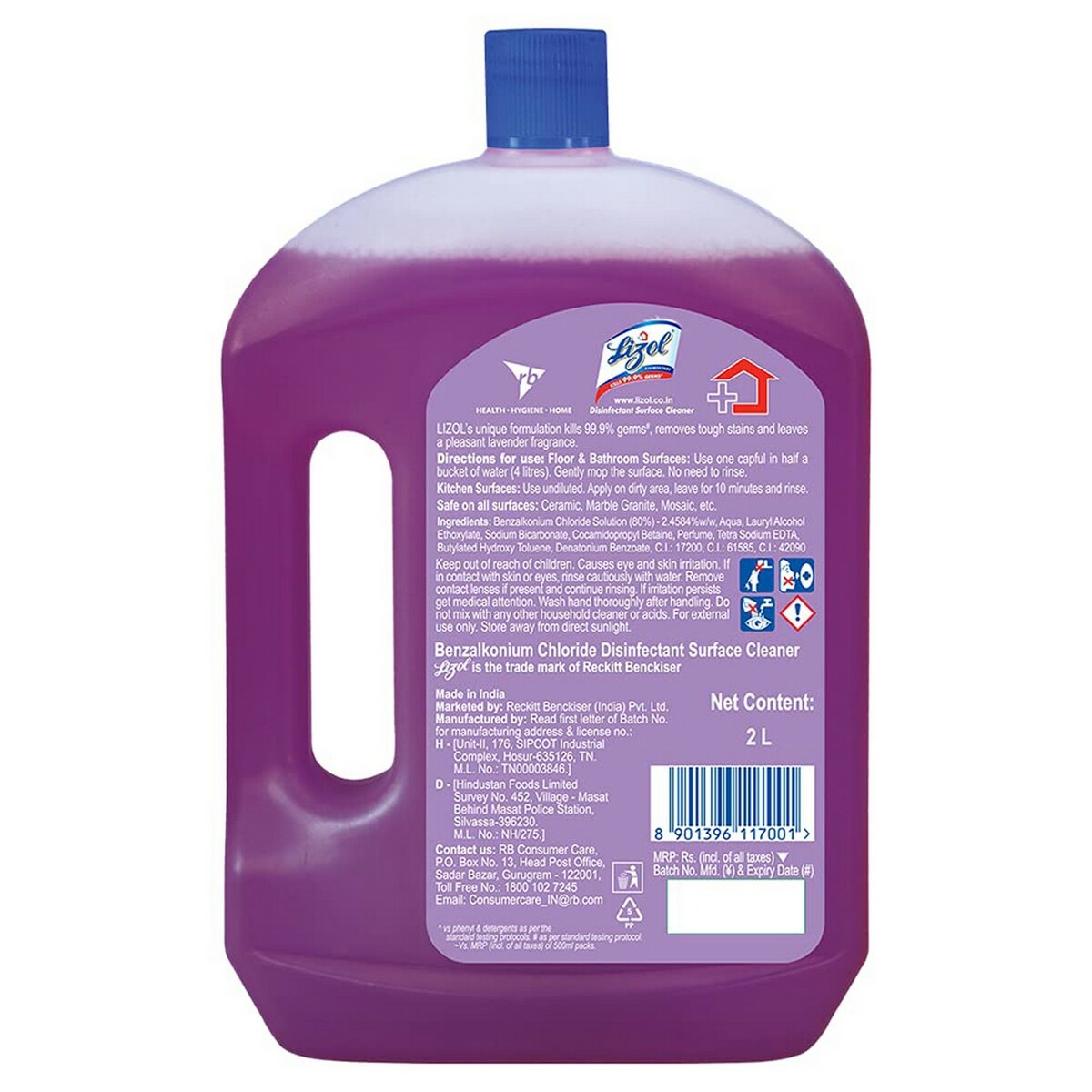 Lizol Disinfectant Floor Cleaner Lavender 2 Litre
