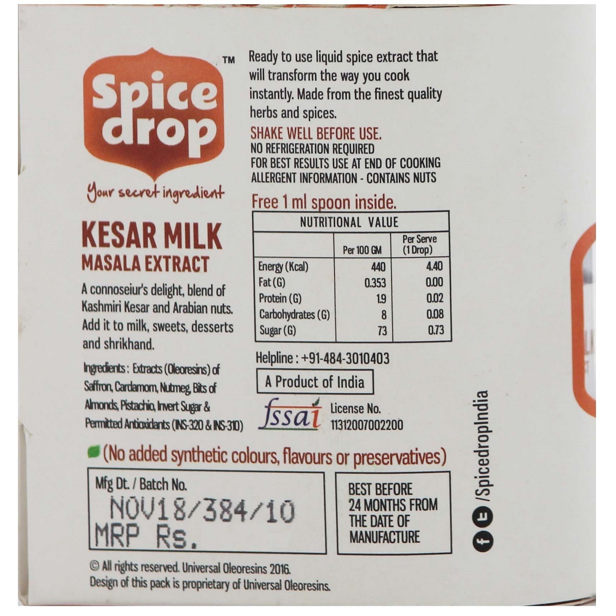 Spice Drop Saffron Natural Spice Extract 20ml