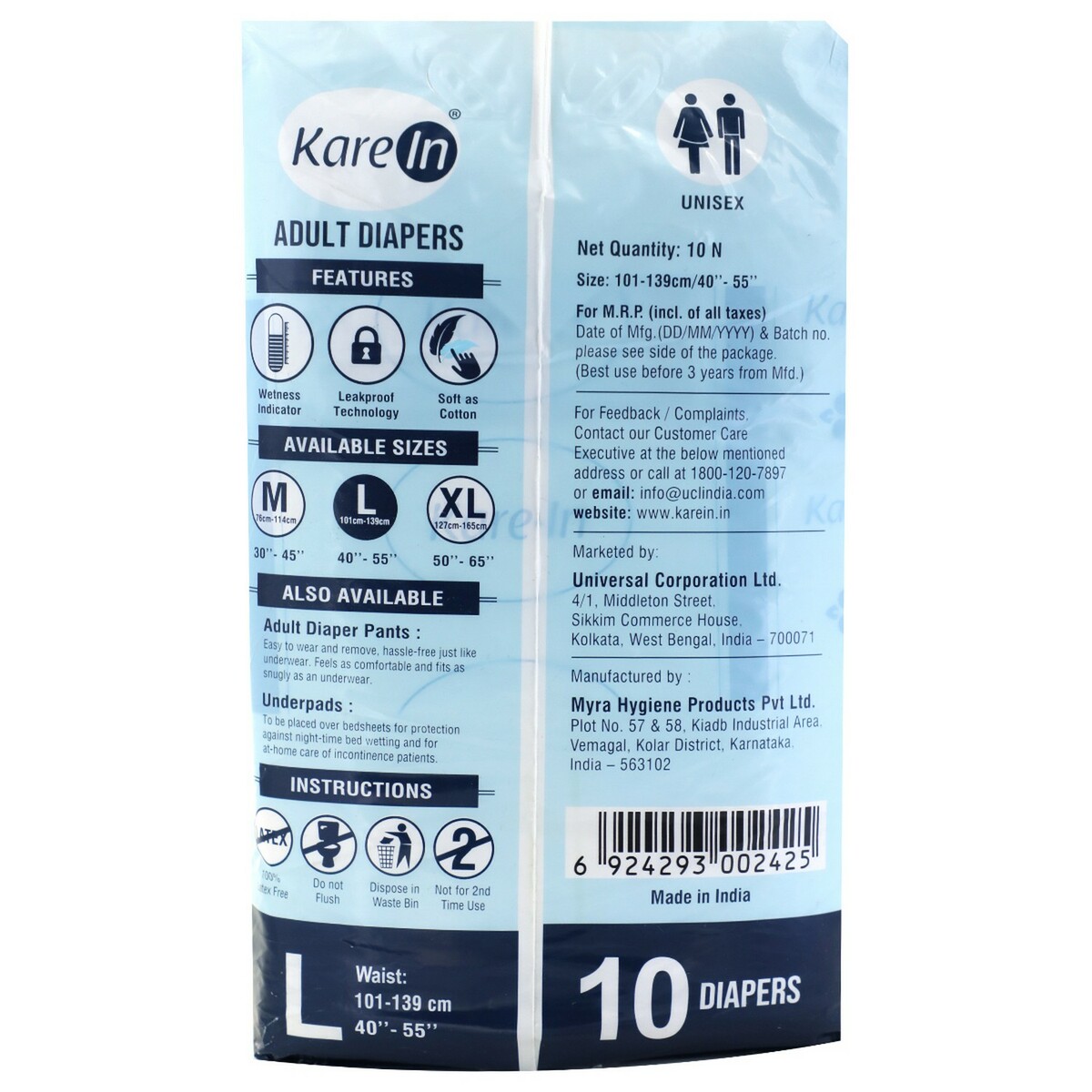 Kare In Adult Diaper Large 10's