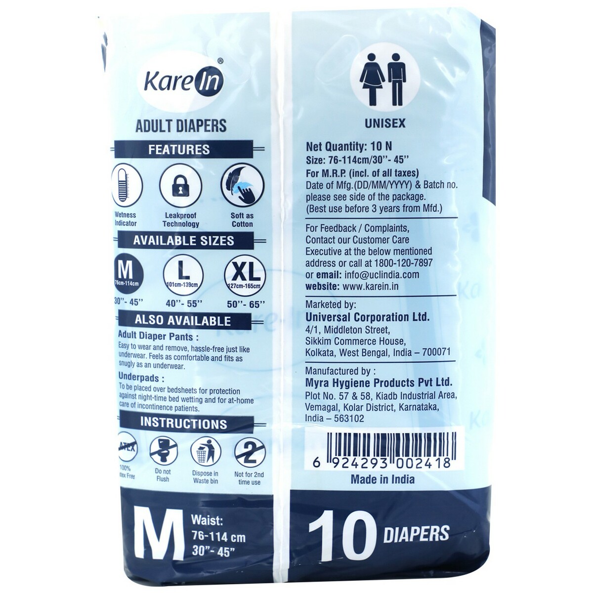 Kare In Adult Diaper Medium 10's