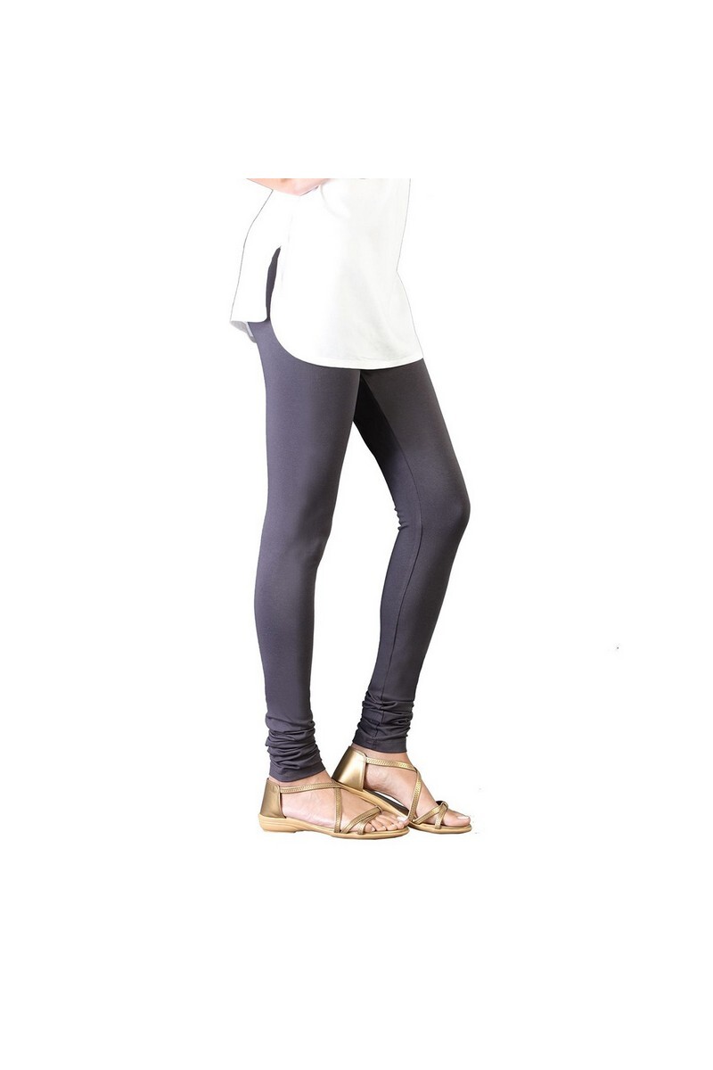 Twin Birds Women Solid Colour Churidar Legging with Signature Wide Waistband - Charcol Mix
