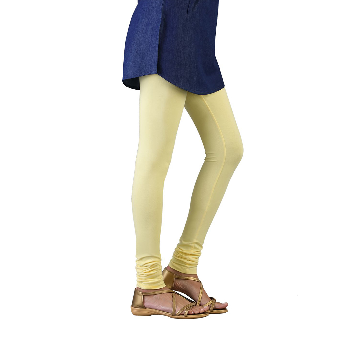 Twin Birds Women Solid Colour Churidar Legging with Signature Wide Waistband - Citron Yellow