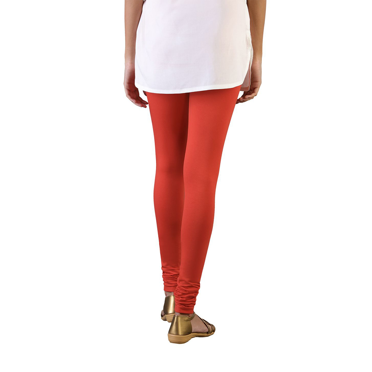 Twin Birds Women Solid Colour Churidar Legging with Signature Wide Waistband - Coral Flame