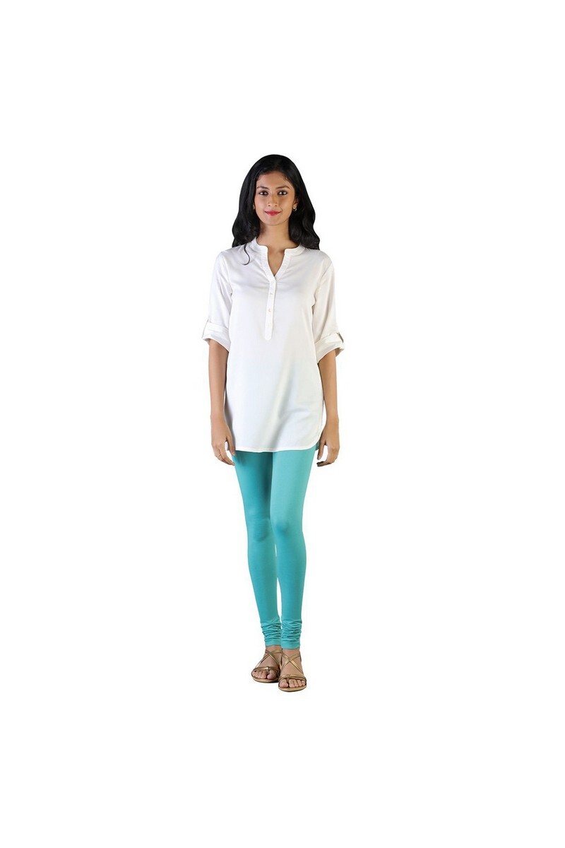 Twin Birds Women Solid Colour Churidar Legging with Signature Wide Waistband - Teal Blue