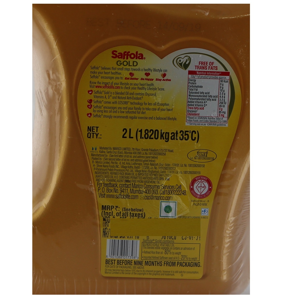 Saffola Gold Vegetable Oil 2 Liter