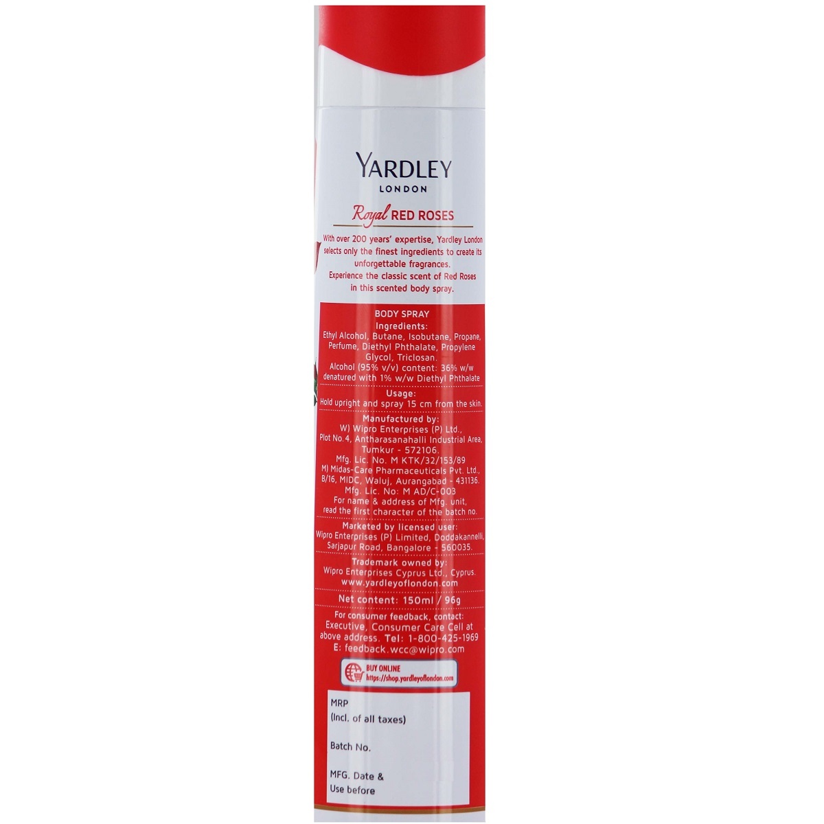 Yardley Womens Deo Red Rose 150ml