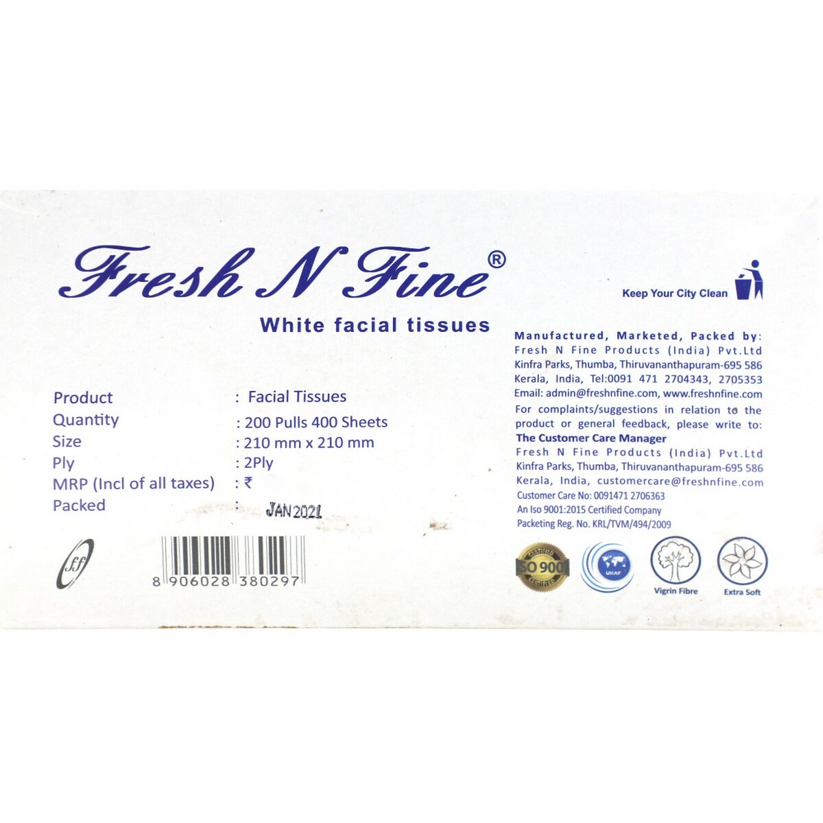 Fresh N Fine Facial Tissue White 210mm x 210 mm 2ply 200's