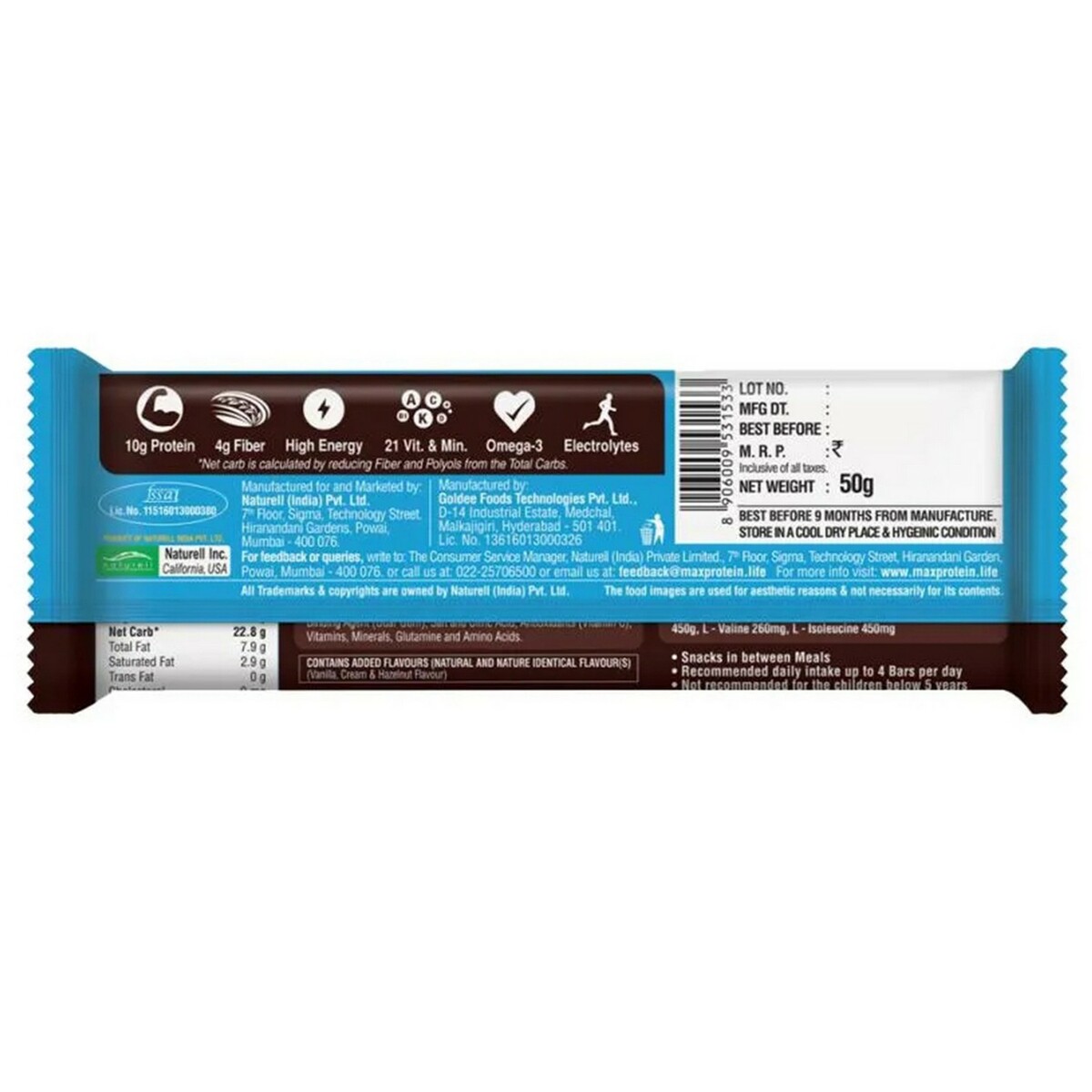 Rite Bite Work-Out Choco Classic Nutrition Bar 50g
