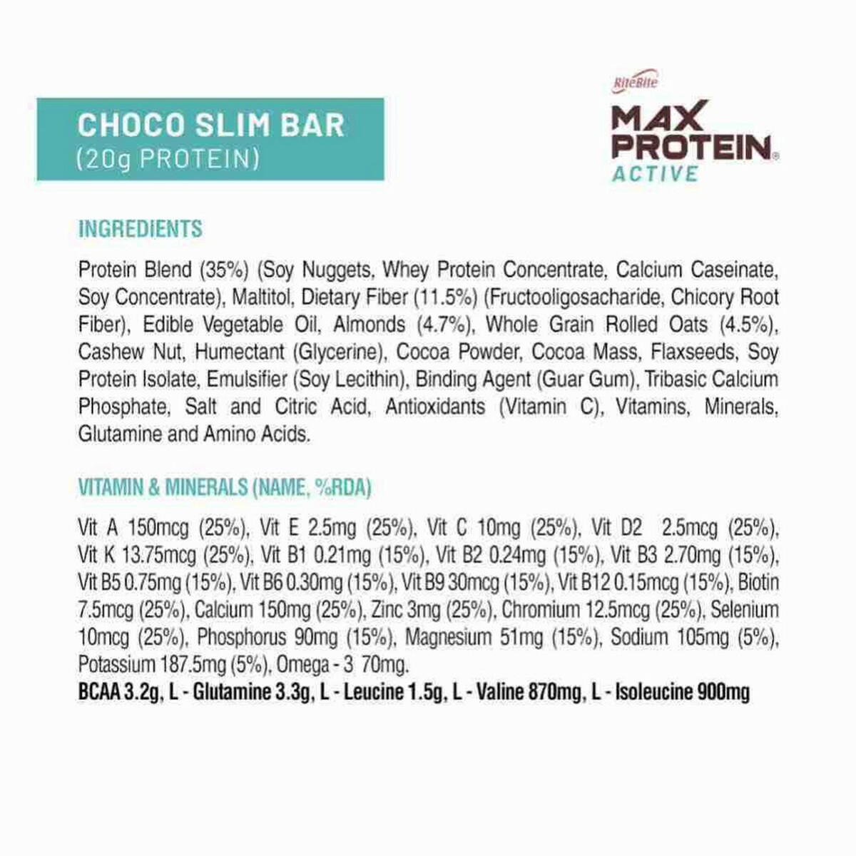 Rite Bite Max Protein Choco Slim Bar 67g