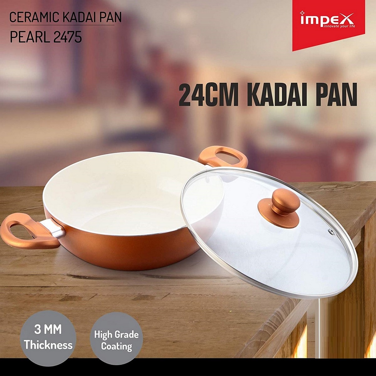 Impex Ceramic Kadai Pan Pearl 2475 24cm