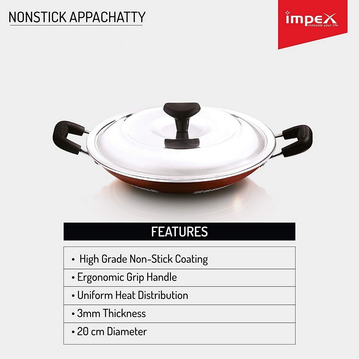 Impex Non Stick Appachatty With Lid iac 2030