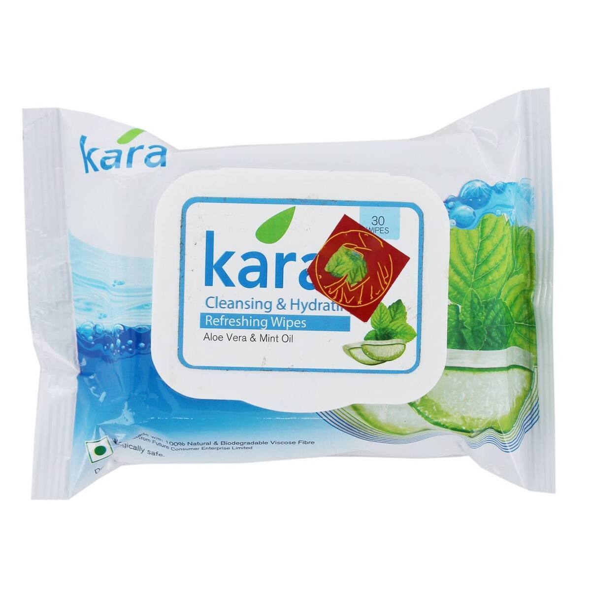 Kara Refreshing Wipes Aloevera + Mint Oil 30's