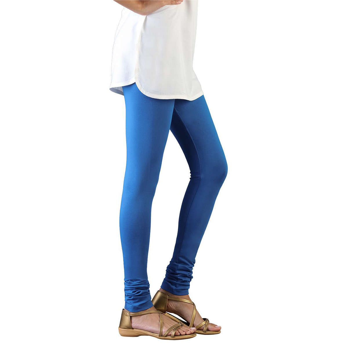 Twin Birds Women Solid Colour Churidar Legging with Signature Wide Waistband - Blue Spring- Size - Medium