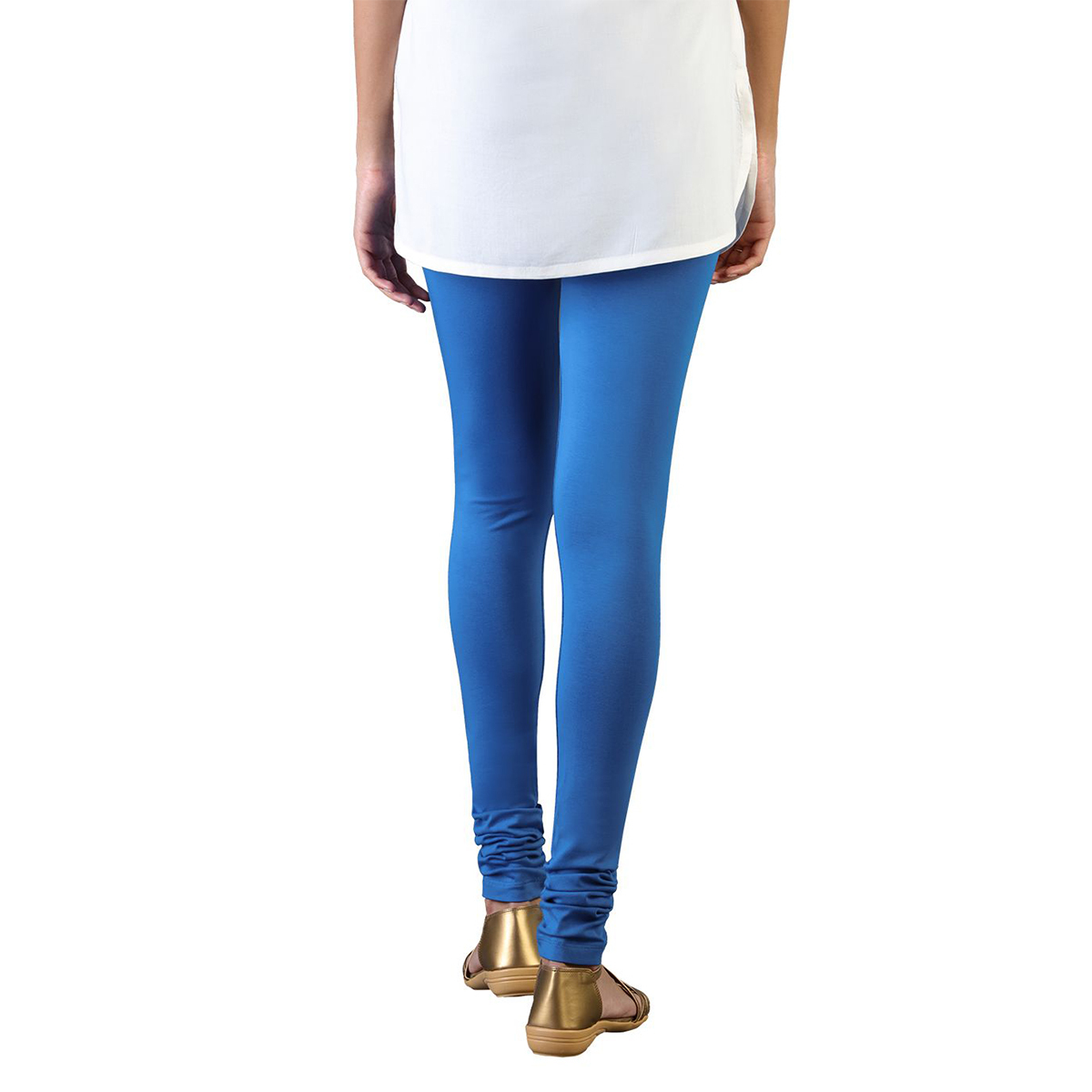 Twin Birds Women Solid Colour Churidar Legging with Signature Wide Waistband - Blue Spring- Size - Extra Large