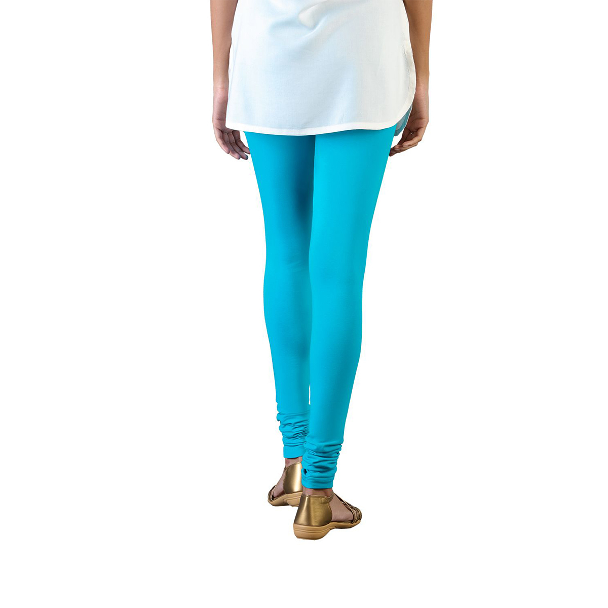 Twin Birds Women Solid Colour Churidar Legging with Signature Wide Waistband - Grand Turquoise- Size - Medium
