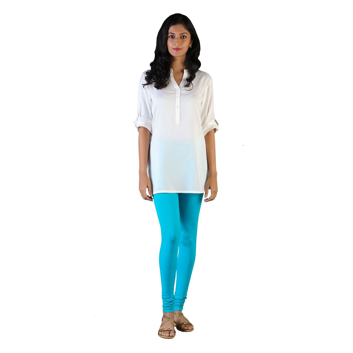 Twin Birds Women Solid Colour Churidar Legging with Signature Wide Waistband - Grand Turquoise- Size - Extra Large