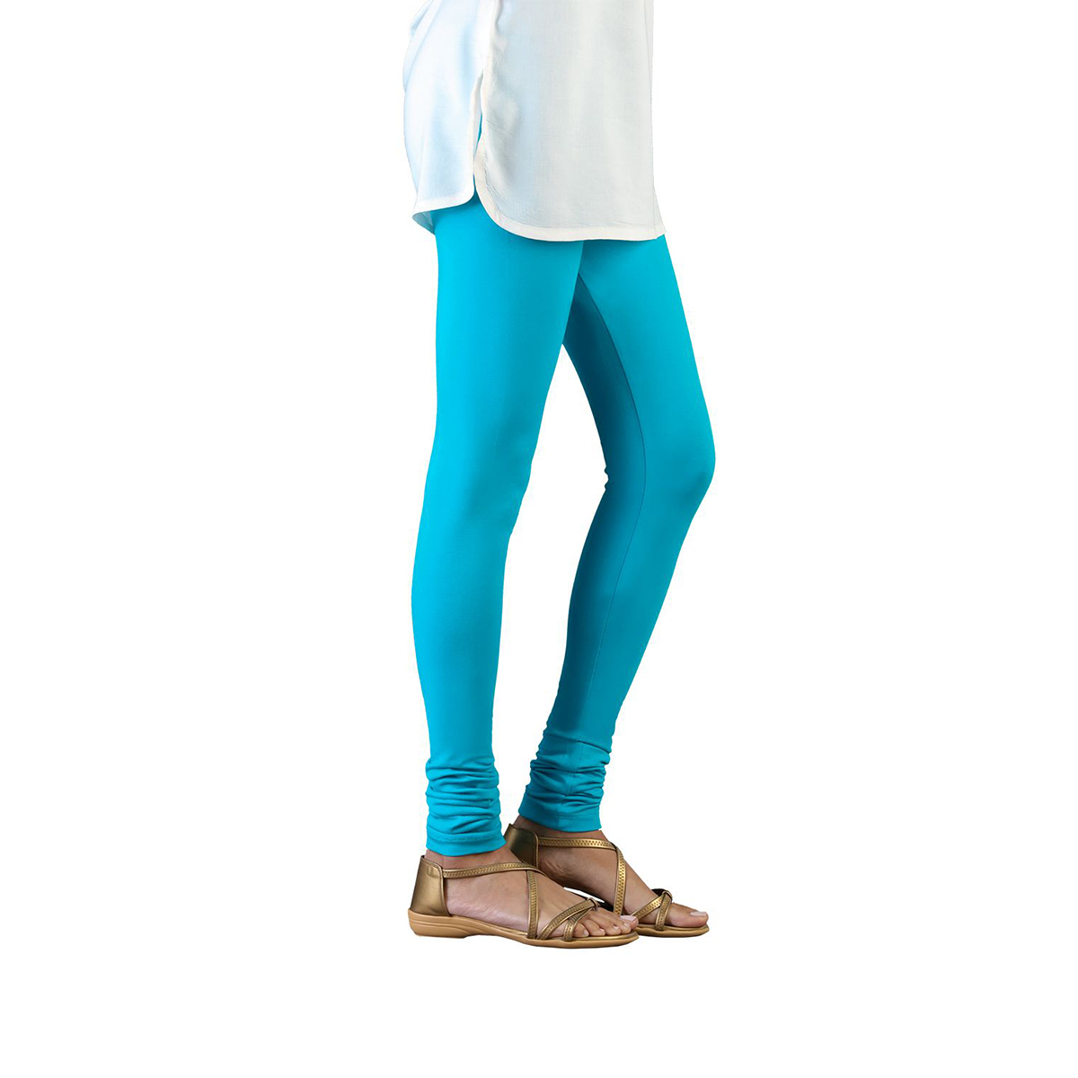 Twin Birds Women Solid Colour Churidar Legging with Signature Wide Waistband - Grand Turquoise- Size - Triple Extra Large