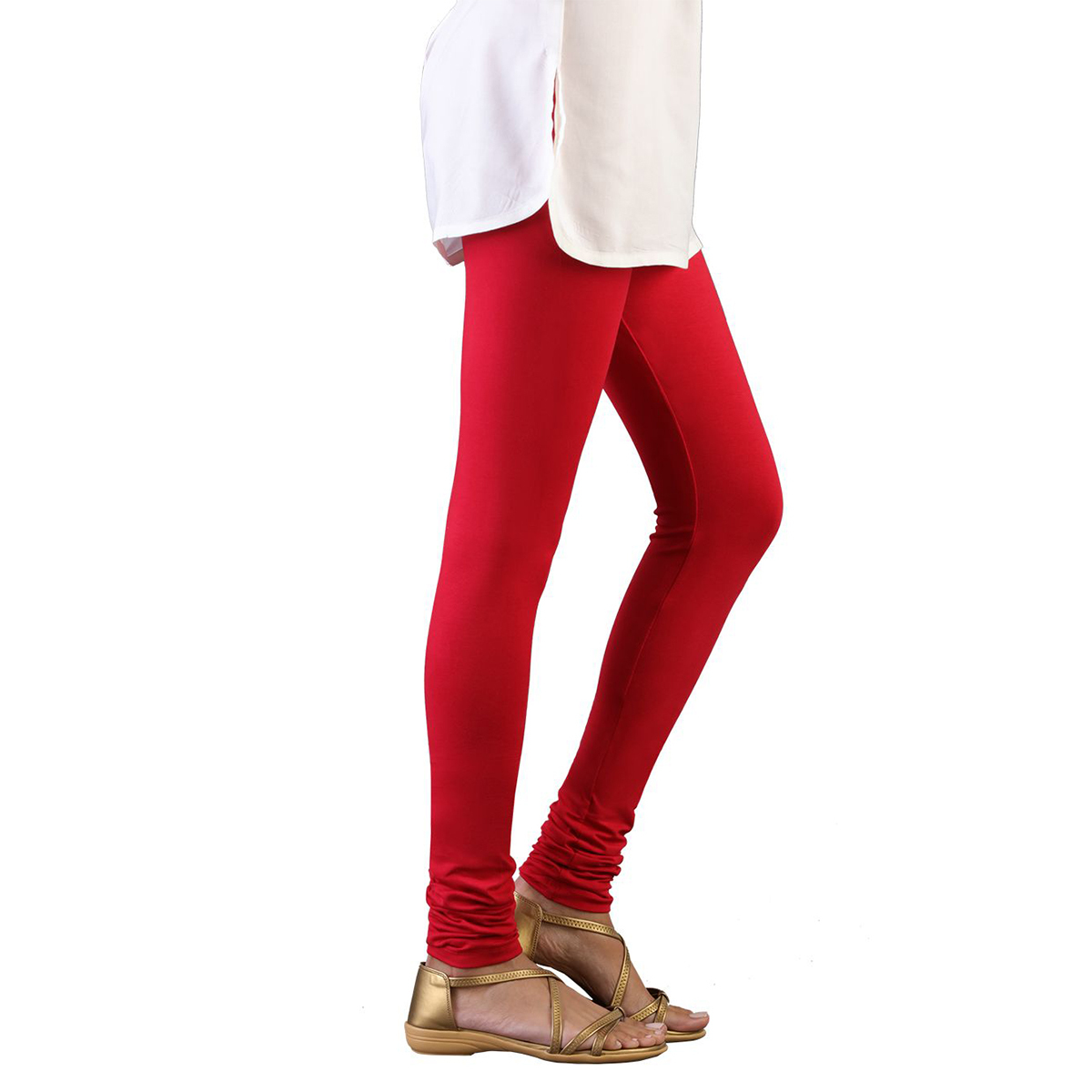 Twin Birds Women Solid Colour Churidar Legging with Signature Wide Waistband - Lava Red- Size - Extra Large