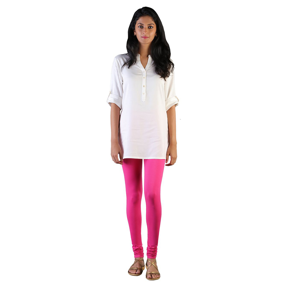 Twin Birds Women Solid Colour Churidar Legging with Signature Wide Waistband - Mystic Pink- Size - Large