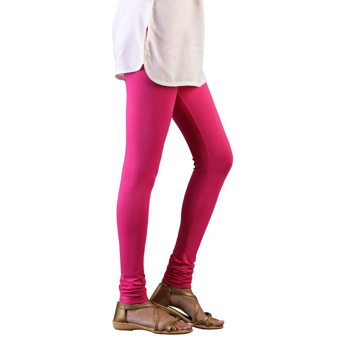 Twin Birds Women Solid Colour Churidar Legging with Signature Wide Waistband - Mystic Pink- Size - Large