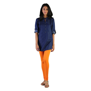 Twin Birds Women Solid Colour Churidar Legging with Signature Wide Waistband - Orange Tango- Size - Medium