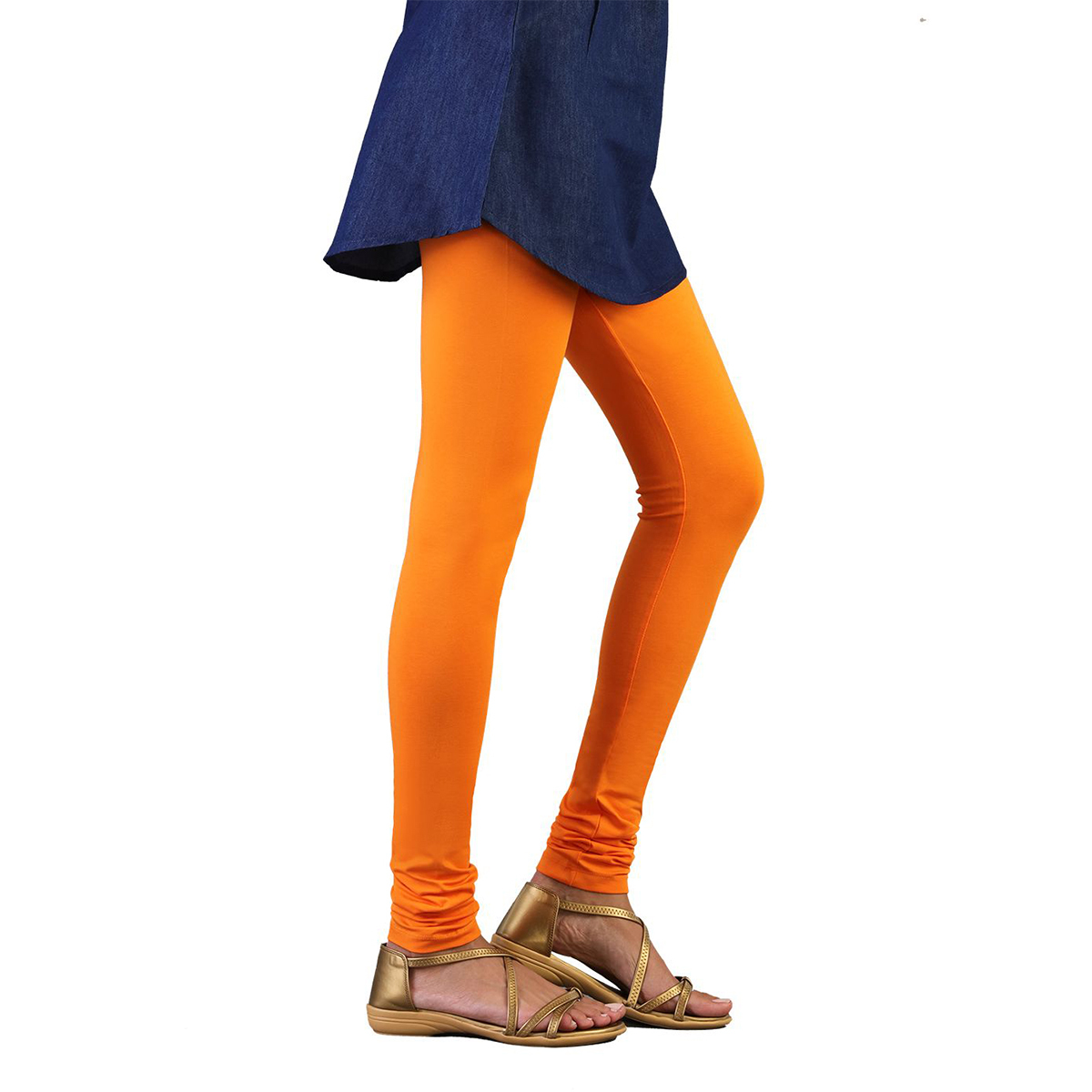 Twin Birds Women Solid Colour Churidar Legging with Signature Wide Waistband - Orange Tango-Size - Double Extra Large