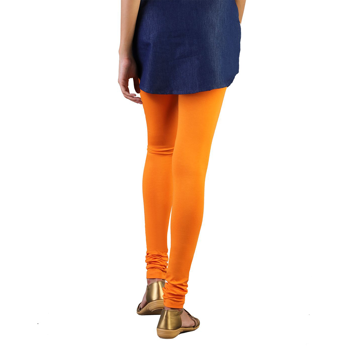 Twin Birds Women Solid Colour Churidar Legging with Signature Wide Waistband - Orange Tango-Size - Double Extra Large
