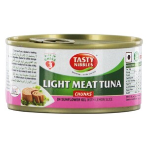 Tasty Nibbles Light Meat Tuna Chunk in Sunflower Oil With Lemon Slice 185g