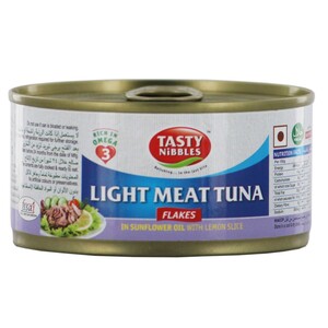 Tasty Nibbles Light Meat Tuna Flakes in Sunflower Oil With Lemon Slice 185g