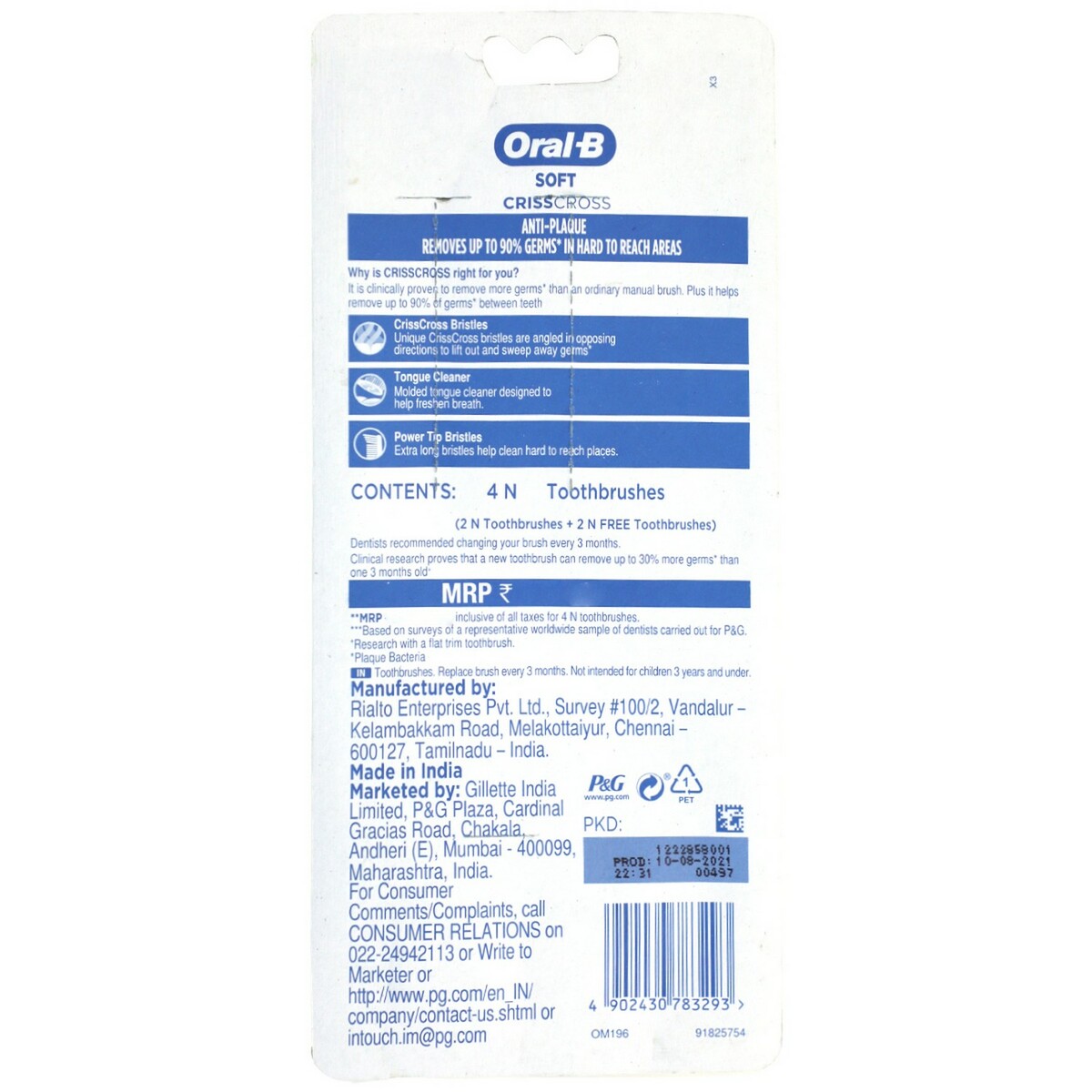 Oral-B Toothbrush Pro-Health Base Soft 2+1 Free Assorted Colours